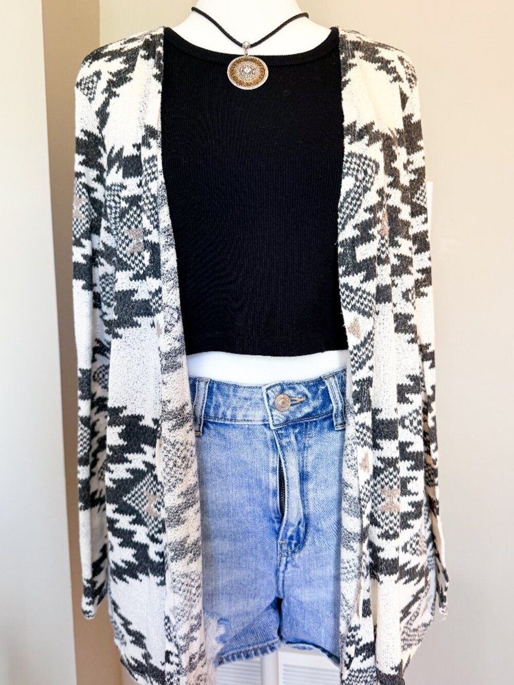 One A Black & White Aztec Cardigan – Size Medium